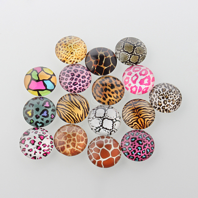 Animal Skin Printed Glass Cabochons GGLA-A002-10mm-OO-1