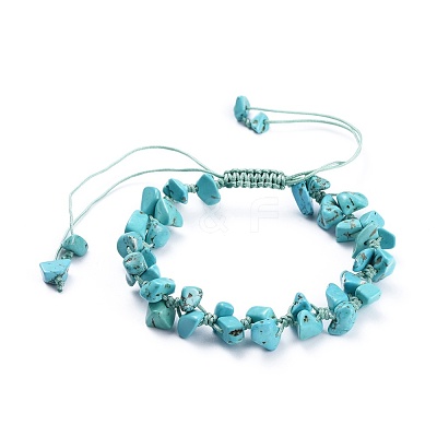 Adjustable Synthetic Turquoise(Dyed) Chip Beads Braided Bead Bracelets BJEW-JB04392-07-1
