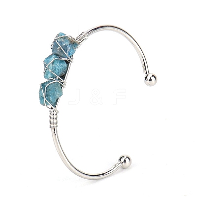 Natural Apatite Chips Beaded Cuff Bangles PW-WG90661-08-1