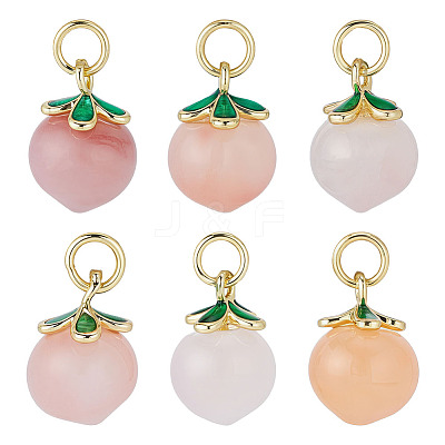 6Pcs Natural Agate Peach Charms G-OC0006-02-1