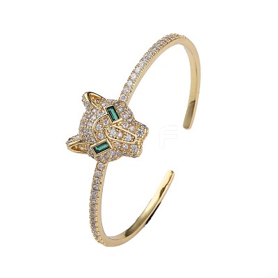 Cubic Zirconia Leopard Open Cuff Bangle BJEW-N012-028-1