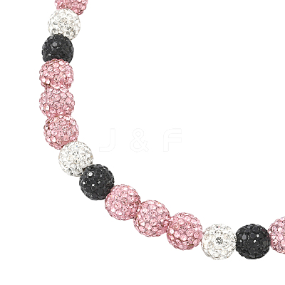 1Pc Polymer Clay Rhinestone Round Beaded Stretch Necklaces NJEW-SP0001-14J-1