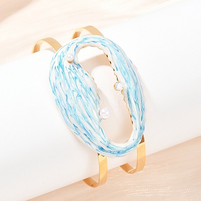 Shell Shape 304 Stainless Steel Enamel Cuff Bangles for Women BJEW-A049-04D-G-1