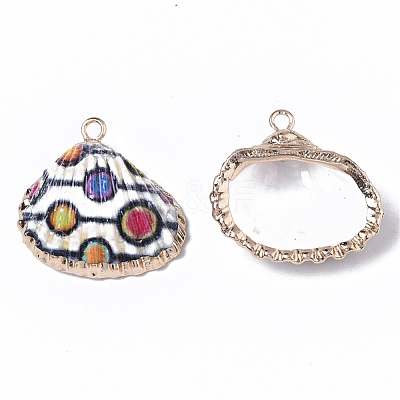 Electroplate Printed Natural Scallop Shell Pendants SSHEL-R047-04-A05-1