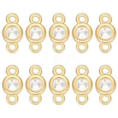 10Pcs 925 Sterling Silver Pave Clear Cubic Zirconia Flat Round Links Connector Charms STER-BC0004-22G-1