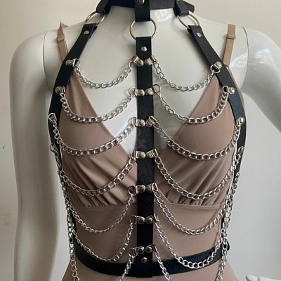 Imitation Leather Alloy Multi-Layered Chain Tassel Chest Chains FS-WG5C4BA-02-1