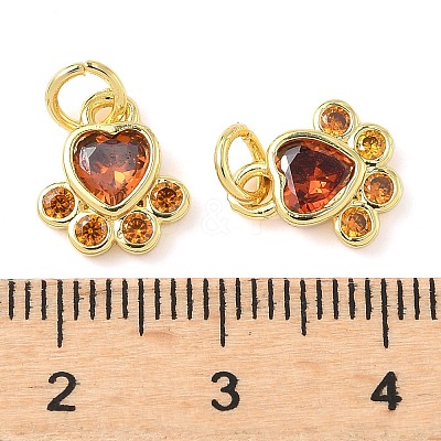 Brass Pave Cubic Zirconia Paw Print Charms KK-I355-17G-1