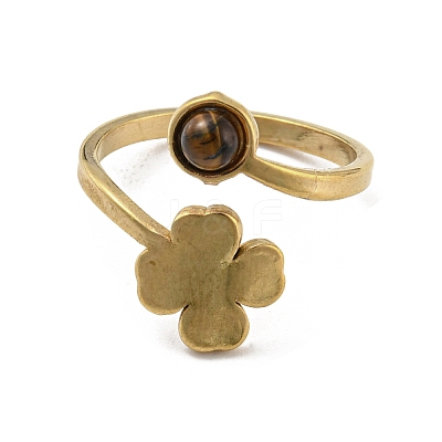 304 Stainless Steel with Natural Tiger Eye Ring Ion Plating(IP) RJEW-Z031-01E-02-1