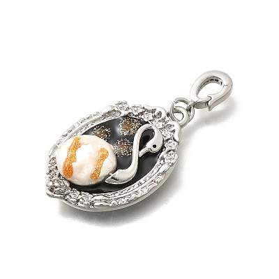 Brass Black Enamel Oval Pendants with Glitter Powder KK-K398-15P-1