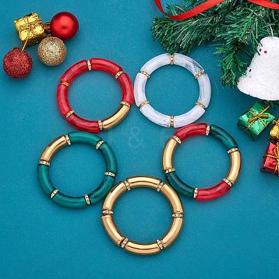 5Pcs 5 Colors Acrylic Curved Tube Stretch Bracelets Set BJEW-SW00069-1