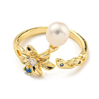Natural Pearl Finger Ring RJEW-K265-06G-1