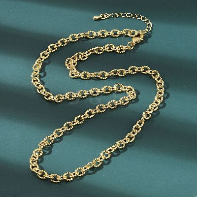 Brass Textured Cable Chain Necklaces NJEW-A042-12G-02-1