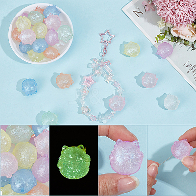 28Pcs 7 Colors Luminous Acrylic Beads OACR-PA0002-07-1