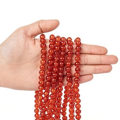 Spray Painted Crackle Glass Beads Strands CCG-Q001-8mm-09-1