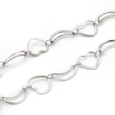 Tarnish Resistant 201 Stainless Steel Moon & Heart Link Chains CHS-F015-02P-1-1