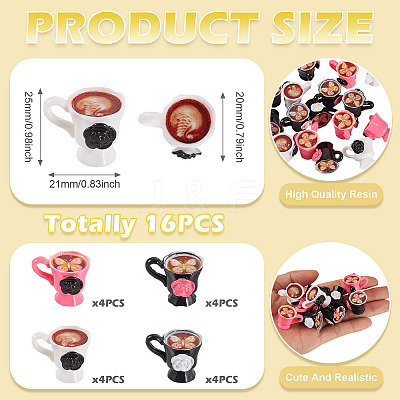 16Pcs 4 Colors Resin Coffee Model Ornaments AJEW-TA0002-79-1