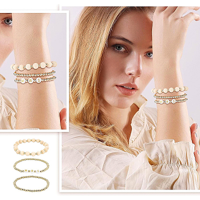 6Pcs 3 Style Word Mrs Stretch Bracelets Set BJEW-BC0002-06-1