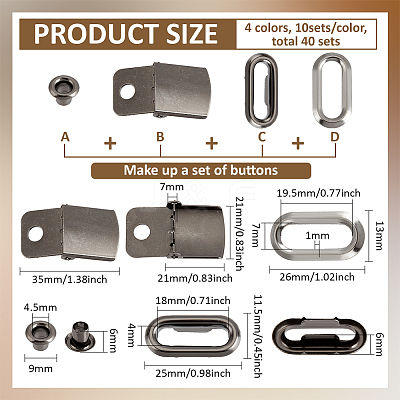 40Sets 4 Colors Iron Baseball Hat Cap Buckle Strap Clasp Clip Kit FIND-BC0014-11-1