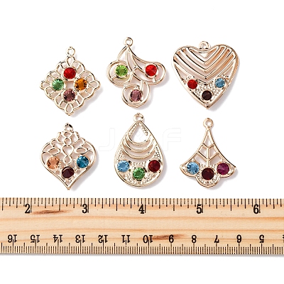 30Pcs 6 Styles Iron & Glass Pendants IFIN-FS0001-52-1