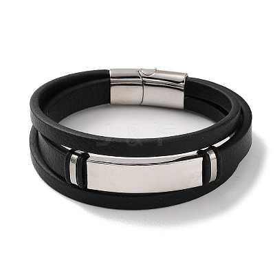 Men's Braided Black PU Leather Cord Multi-Strand Bracelets BJEW-K243-06P-1