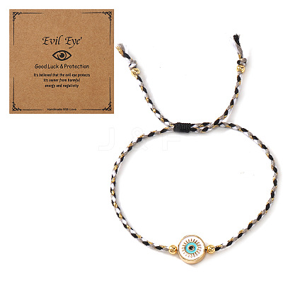 Adjustable 304 Stainless Steel Enamel Evil Eye Cotton Cord Braided Bead Bracelets WG2F678-02-1
