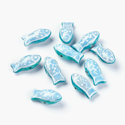 Handmade Printed Porcelain Beads PORC-E015-17A-1