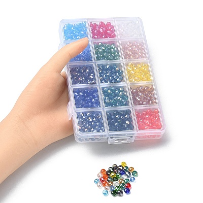 1200Pcs 15 Colors Electroplate Glass Beads Strands EGLA-YW0001-53-1