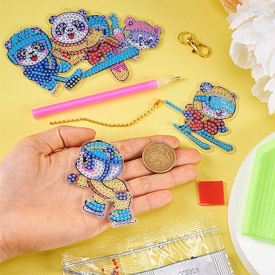 2 Sets 2 Style DIY Diamond Painting Sporting Panda Keychain Kits DIY-TA0003-80-1