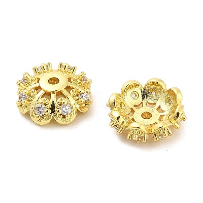 Flower Brass Micro Pave Clear Cubic Zirconia Bead Caps KK-H527-36G-1