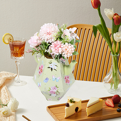 12Pcs 4 Styles 3D Flower Printed Teapot Shaped Paper Flower Gift Boxes DIY-SP0006-37-1