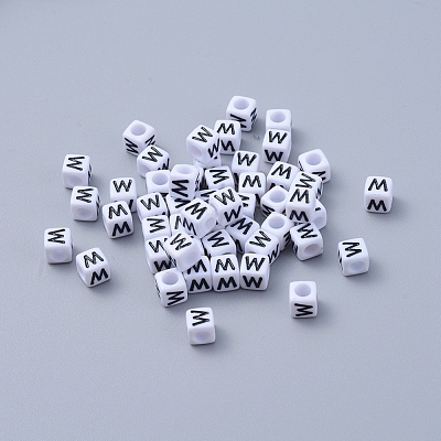 Acrylic Horizontal Hole Letter Beads PL37C9308-W-1