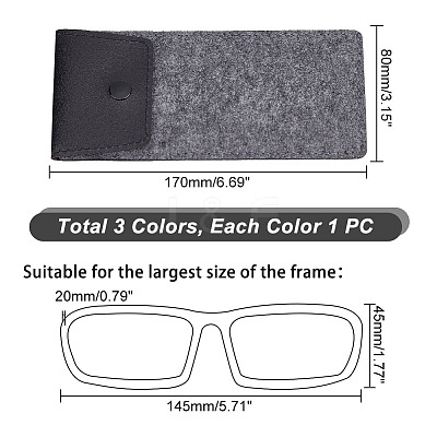 3Pcs 3 Colors PU Imitation Leather & Felt Slip-in Glasses Cases AJEW-PH0004-72-1