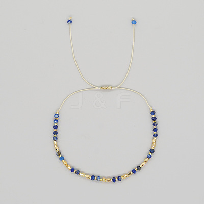 Adjustable Boho Natural Lapis Lazuli Faceted Rondelle Braided Bead Bracelets OW0255-7-1