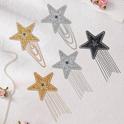 5Pcs 5 Styles Resin Rhinestone with Iron Ball Chain Tassel Sew On Patches PATC-CY0001-68-1