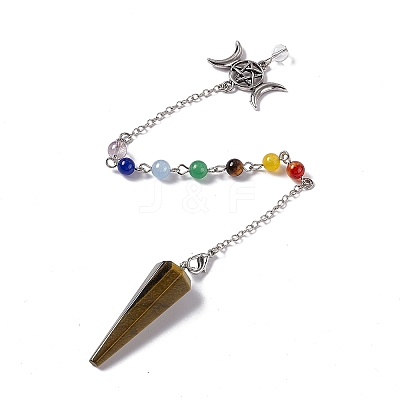 Natural Tiger Eye Hexagonal Pointed Cone Dowsing Pendulum Pendants G-G983-05P-04-1
