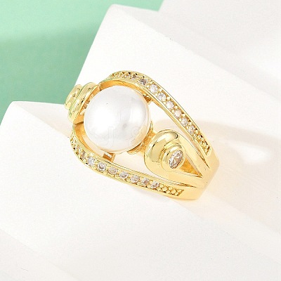 Brass Micro Pave Cubic Zirconia Finger Rings for Women RJEW-D340-02G-07-1