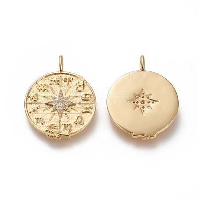 Brass Micro Pave Clear Cubic Zirconia Pendants ZIRC-L091-057G-1