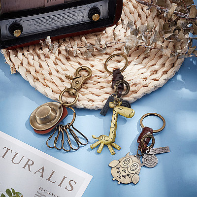 3Pcs 3 Style Retro Braided Cowhide Keychain KEYC-AR0001-30-1