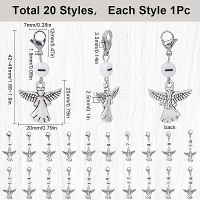 20Pcs Number Acrylic Beaded Pendant Locking Stitch Markers with Alloy Angel HJEW-SC00043-1