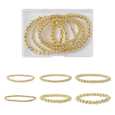 6Pcs 6 Style Synthetic Hematite Round Beaded Stretch Bracelets Set BJEW-SW0001-01-1