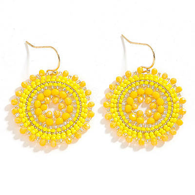 Bohemian Flat Round Iron Glass Seed Beads Dangle Earrings FS-WG46224-04-1