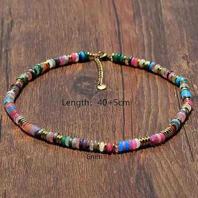 Natural & Synthetic Mixed Gemstone Disc Heishi Beaded Necklaces for Women IG0638-1-1