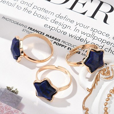 Star Natural Lapis Lazuli Adjustable Rings RJEW-H241-01G-01-1