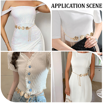 1Pc Alloy Textured Coin Link Chain Body Waist Chains for Women AJEW-GF0013-43-1