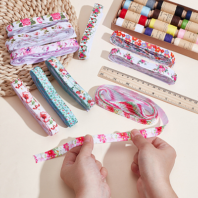 40 Yards 10 Styles Flat Flower Printed Polyester Elastic Cord OCOR-WR0001-48-1