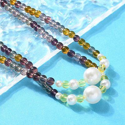 Plastic Imitation Pearl & Glass Round Beaded Long Necklaces for Women NJEW-A045-06-1
