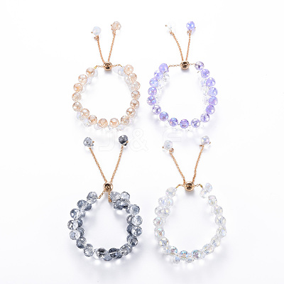Sparkling Faceted Teardrop Glass Beads Slider Bracelets for Teen Girl Women BJEW-T016-07-1
