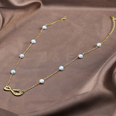 925 Sterling Silver with Natural Pearl Beads Necklaces NJEW-Z030-04G-1