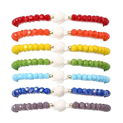 7Pcs 7 Colors Opaque Glass & Synthetic Non-magnetic Hematite & Turquoise Beaded Stretch Bracelets Sets for Women BJEW-JB13946-1
