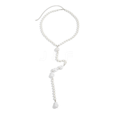 Imitation Pearl & CCB Teardrop Wedding Bridal Backdrop Necklaces for Backless Dress WG70975-01-1